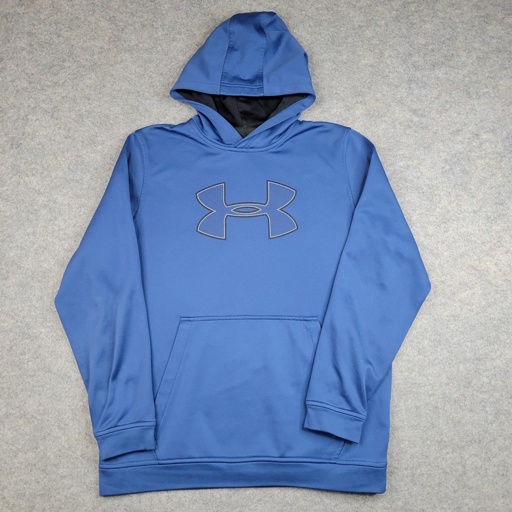 Under Armour Hoodie Mens Medium Blue ColdGear Fleece Pullover Sweatshirt Logo